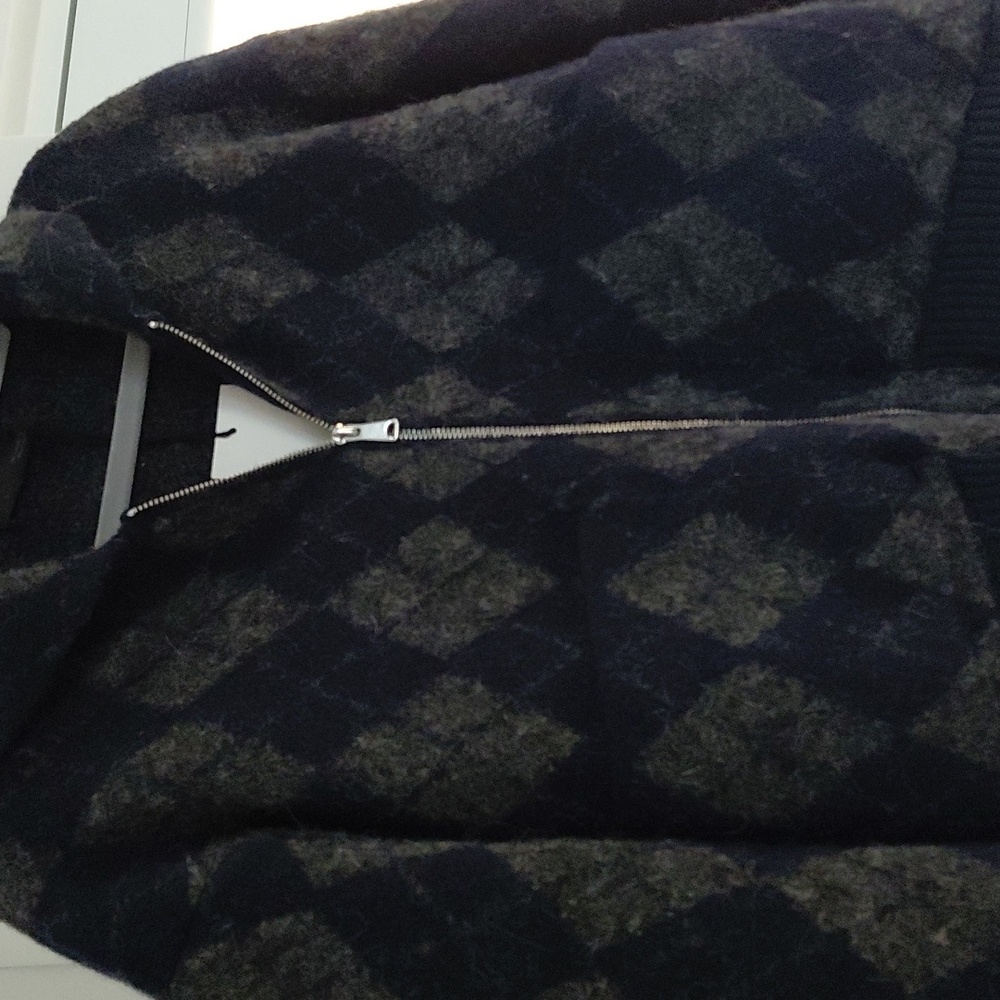 ZARA ARGYLE KNIT BOMBER JACKET - Picture 8 of 13